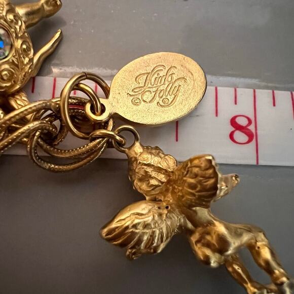 Vintage Kirks Folly Secret Of The Seven Angels Goldtone Charm Watch Bracelet SZ7 - Picture 7 of 16